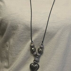Contemporary Beaded Necklace With Silver Heart Pendant. 20” Long